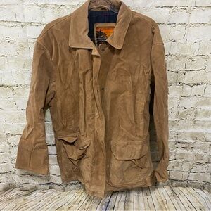 Vintage Outbrook Brown Leather Flannel Lined Zip Up Snap Button Jacket